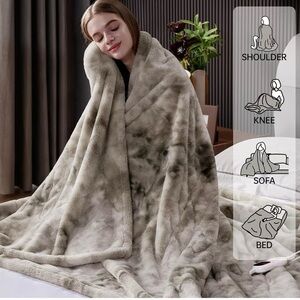 Heated Blanket Electric Throw, Soft Faux Rabbit Fur Electric Blanket